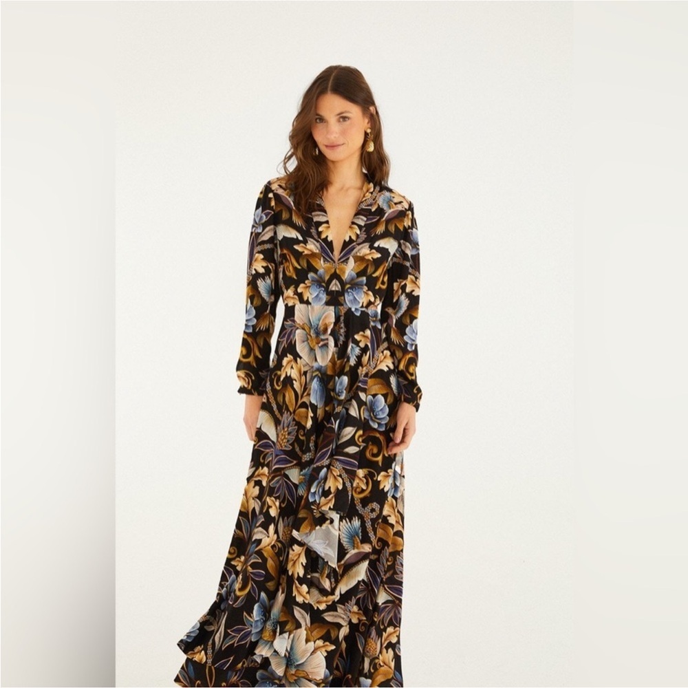 Farm Rio: Black Snake Garden Lenzing Viscose Maxi Dress long sleeve - Picture 2 of 13